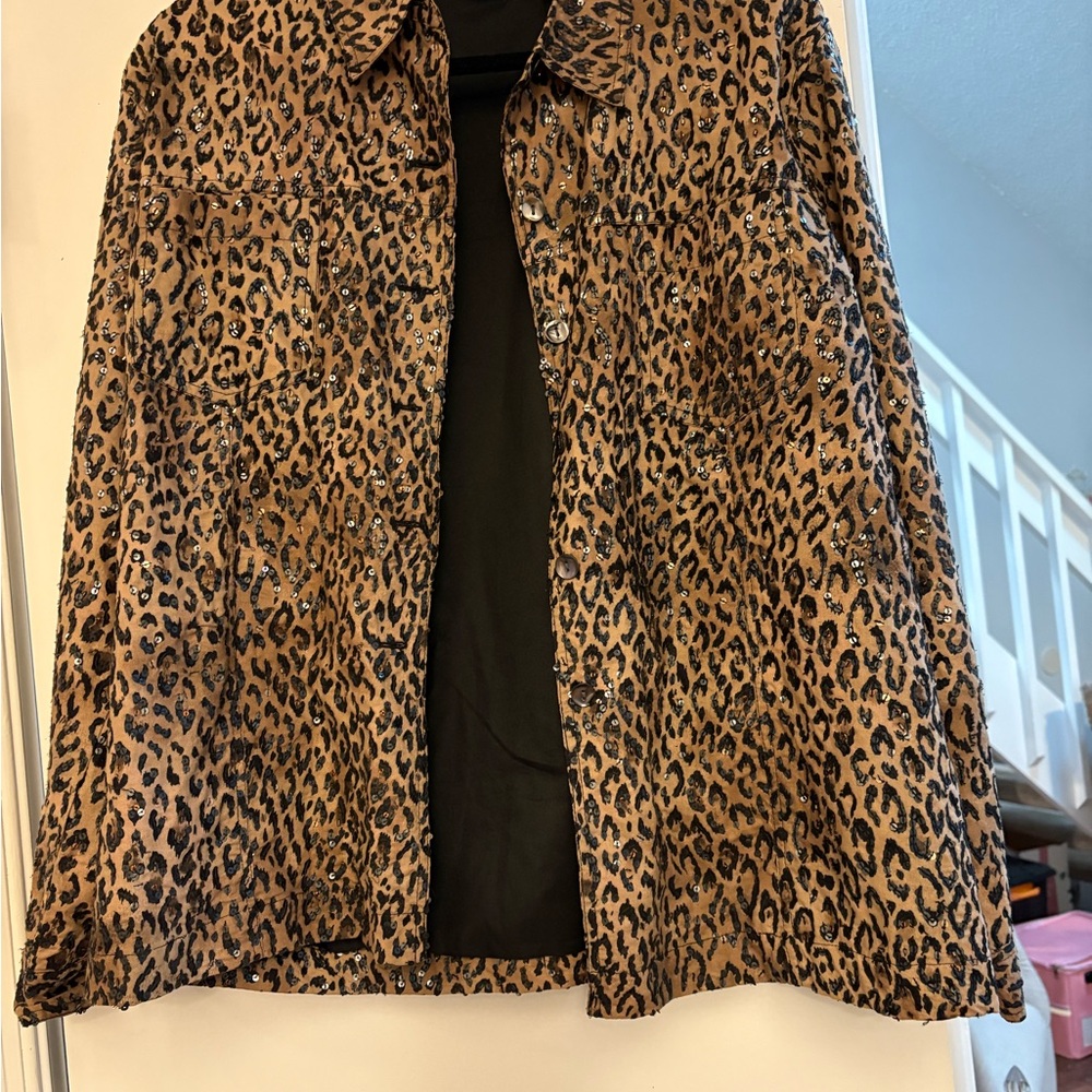 Chico's Brown Leopard Print Jean Jacket